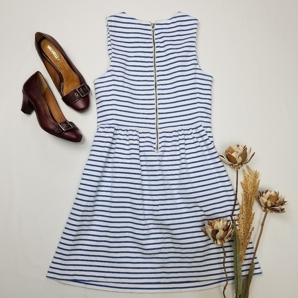 J CREW Blue Stripe Fit Flare Dress Sz XS - Picture 2 of 8